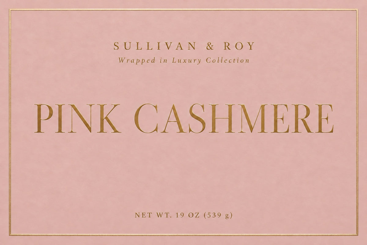 Pink Cashmere label — Sullivan & Roy Wrapped in Luxury Collection, net wt. 19 oz (539 g).